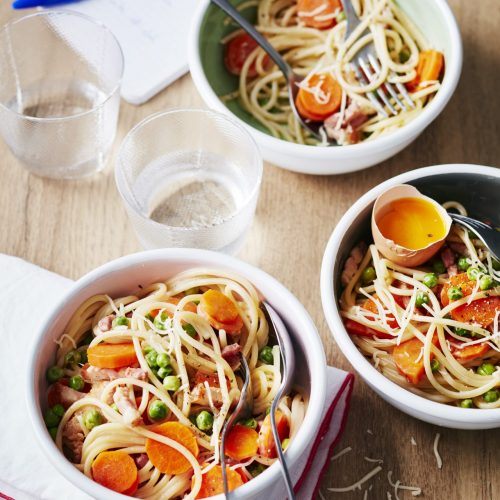 Spaghettis à la carbonara aux petits légumes : Découvrez nos recettes