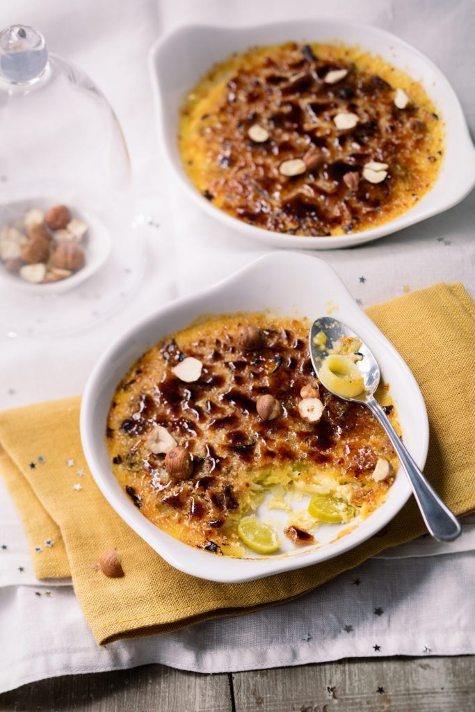  Crème brûlée aux poireaux et aux noisettes