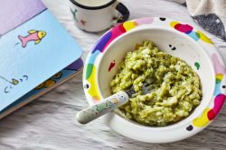 Purée d'haricots vert, pommes de terre, cabillaud