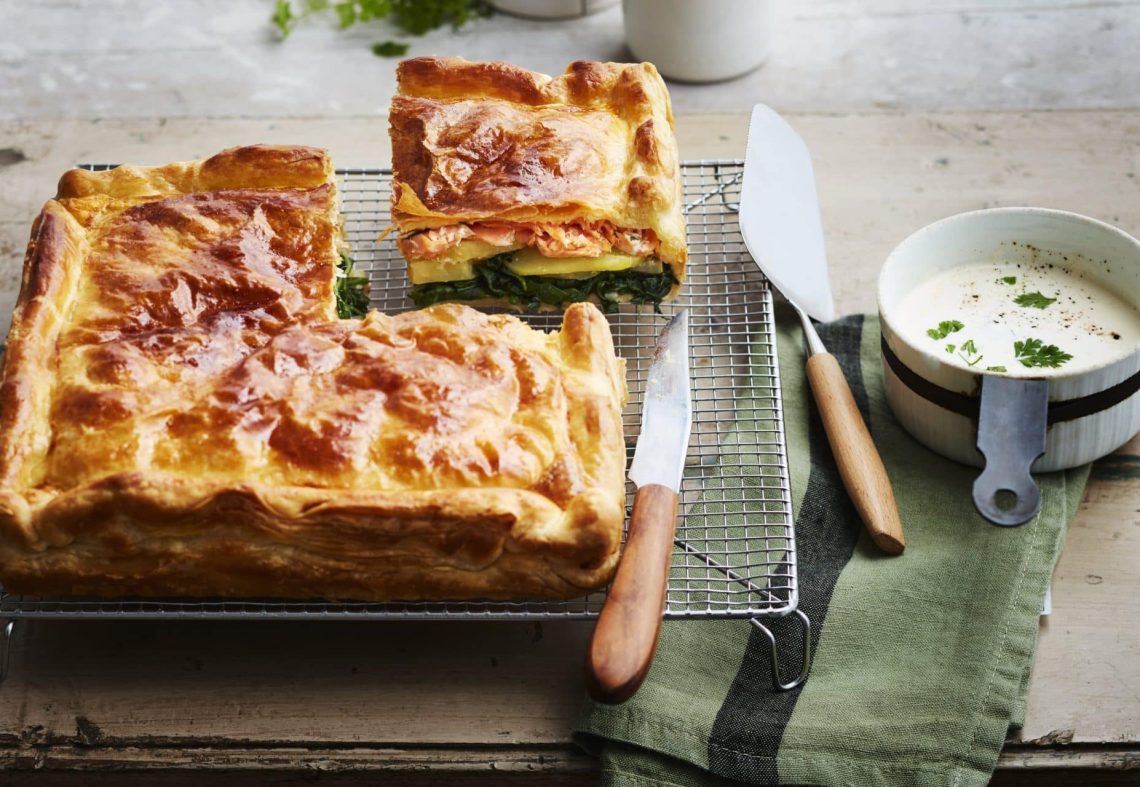 Tourte au cresson, aux pommes de terre et au saumon